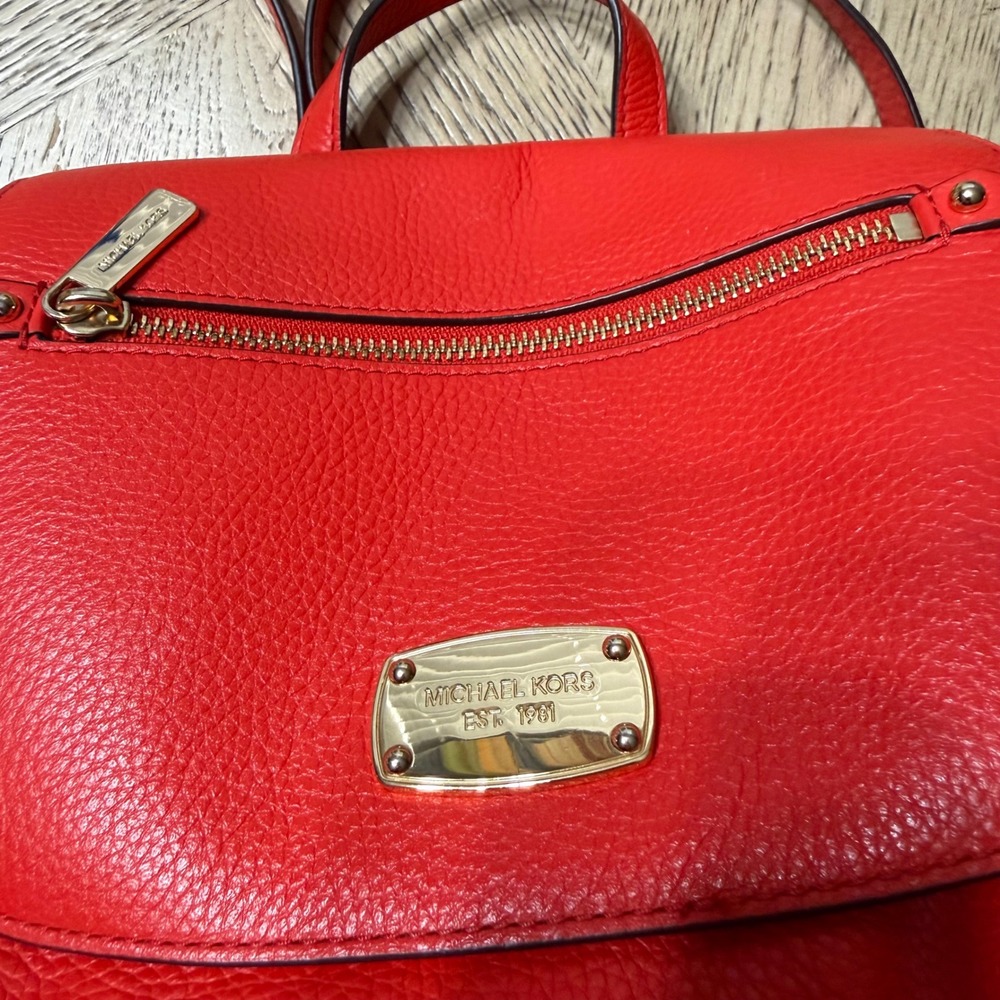 Michael Kors‎ Red Pebbled Leather Convertible Backpack Purse Gold Hardware - Picture 5 of 16
